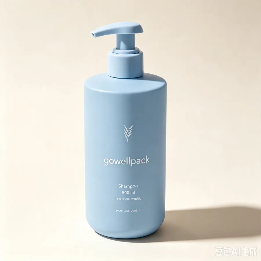 Matte light blue shampoo bottle with pump