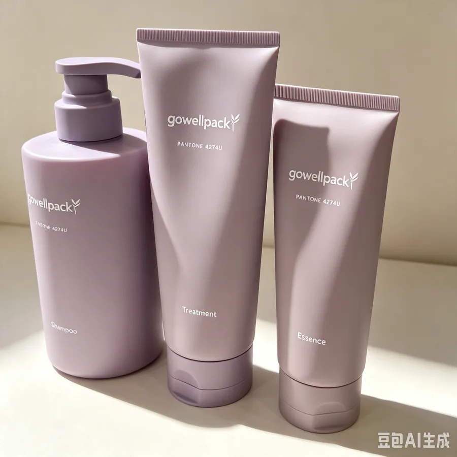 Matte purple cosmetic pump bottle and tube set